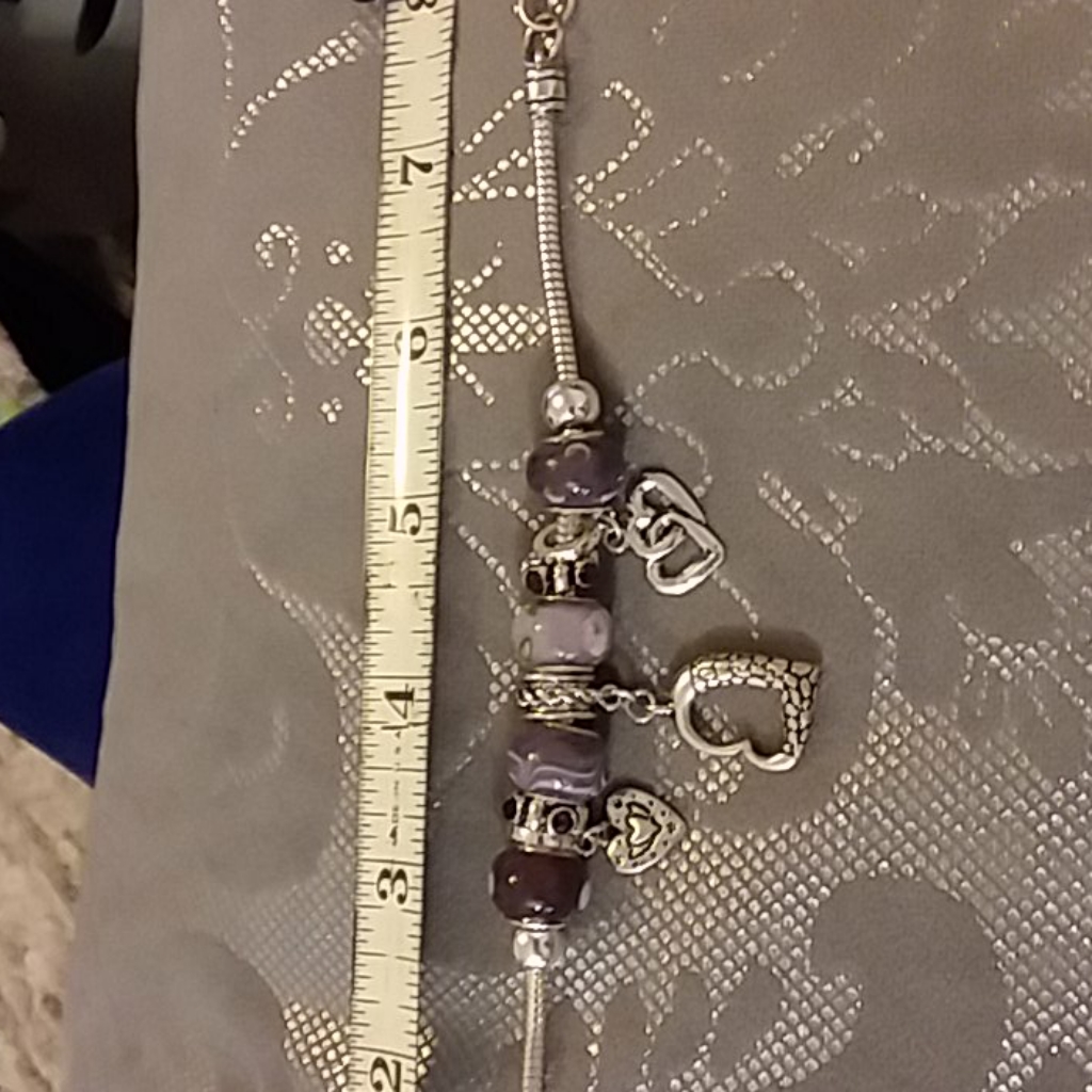 Hearts And Beads On Silver Bracelet